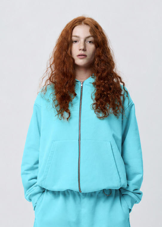BASIC blue lagoon zipped hoodie